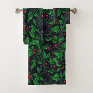 Blackberries on dark grey bath towel set
