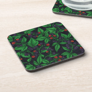 Blackberries on dark grey coaster