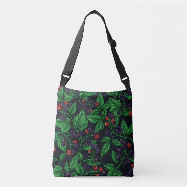 Blackberries on dark grey crossbody bag (Front)