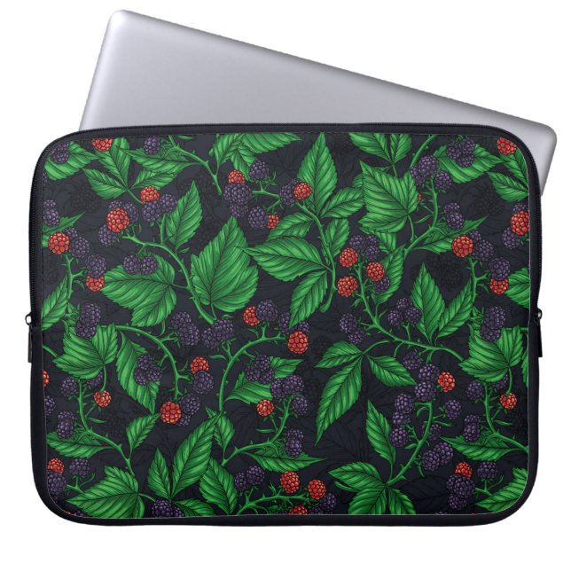 Blackberries on dark grey laptop sleeve (Front)