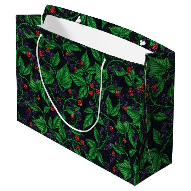 Blackberries on dark grey large gift bag (Back Angled)