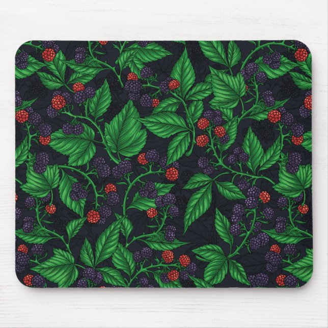 Blackberries on dark grey mouse mat (Front)