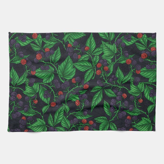 Blackberries on dark grey tea towel (Horizontal)