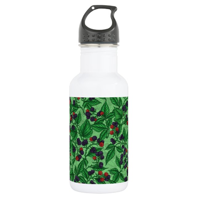 Blackberries on green 532 ml water bottle (Front)