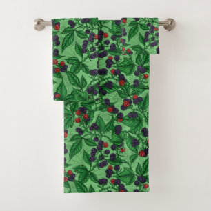 Blackberries on green bath towel set