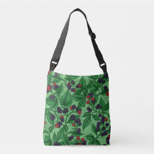 Blackberries on green crossbody bag