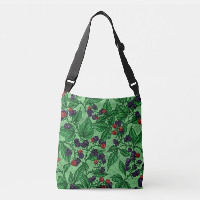 Blackberries on green crossbody bag (Front)