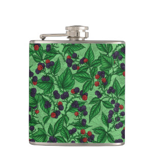 Blackberries on green hip flask