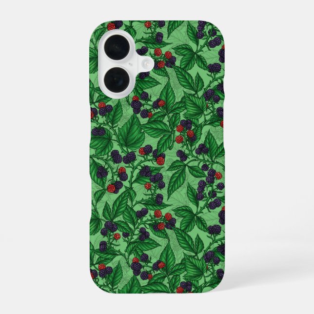 Blackberries on green iPhone 16 case (Back)