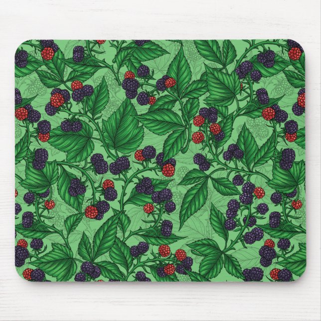 Blackberries on green mouse mat (Front)