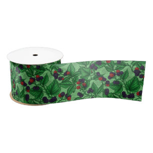 Blackberries on green satin ribbon