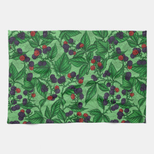 Blackberries on green tea towel