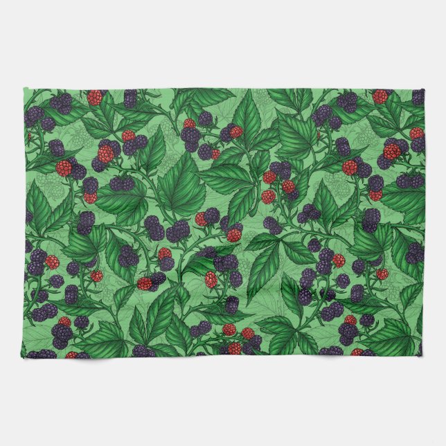 Blackberries on green tea towel (Horizontal)