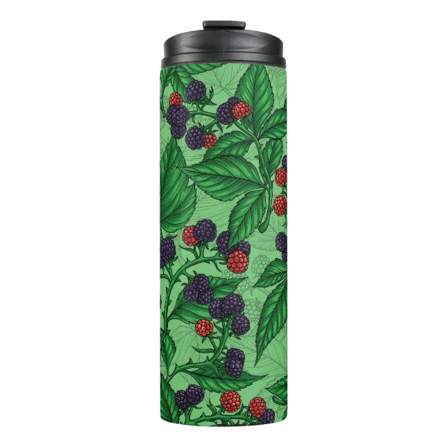 Blackberries on green thermal tumbler (Front)