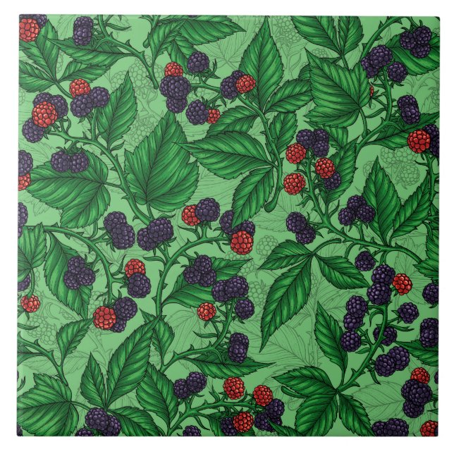 Blackberries on green tile (Front)