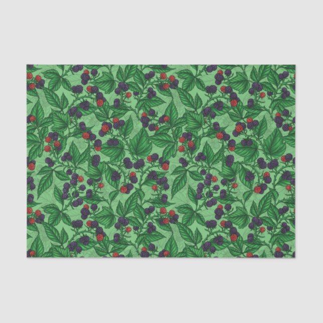Blackberries on green tissue paper (Front)
