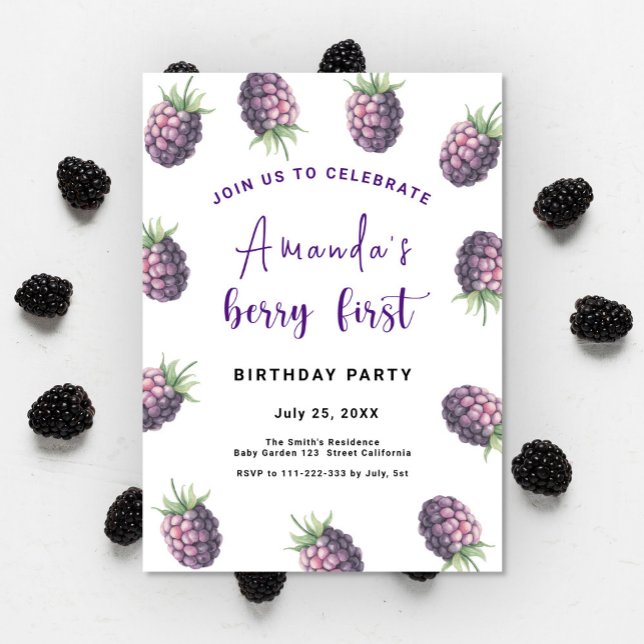 Blackberry 1st Birthday Party | Berry First Invitation (Creator Uploaded)