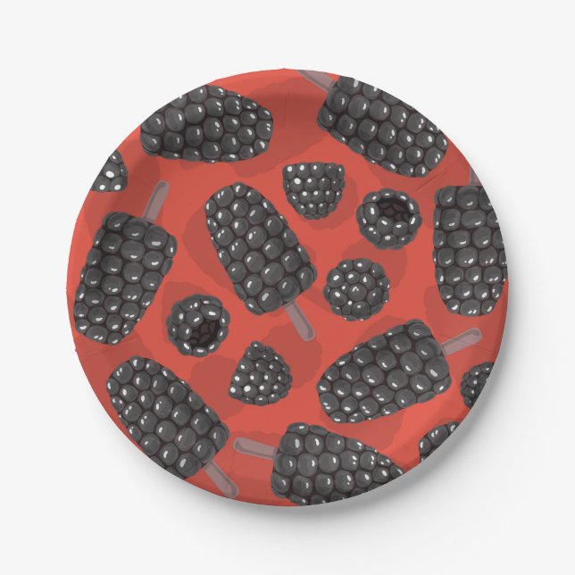 Blackberry and blackberry ice cream pattern paper plate (Front)