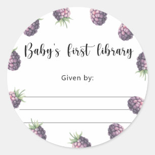 Blackberry Baby Shower bookplate, books for baby Classic Round Sticker