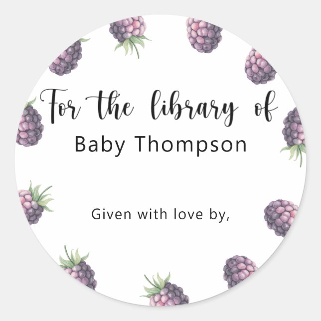Blackberry - Baby Shower bookplate, books for baby Classic Round Sticker (Front)