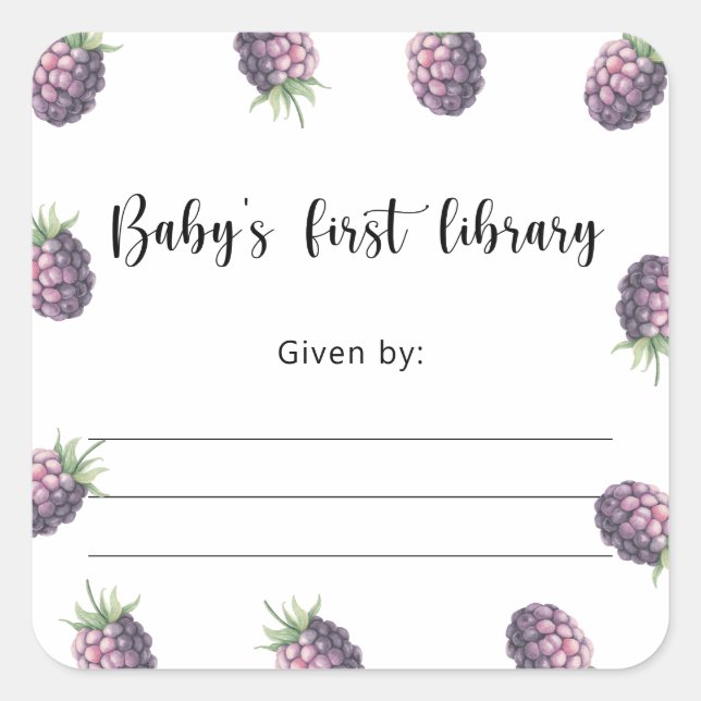 Blackberry Baby Shower bookplate, books for baby Square Sticker (Front)