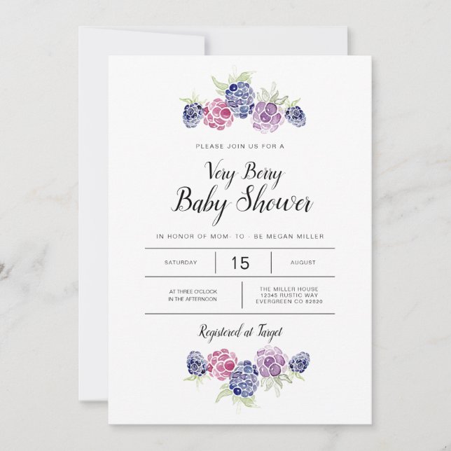 Blackberry Baby Shower | Watercolor Berries Invitation (Front)