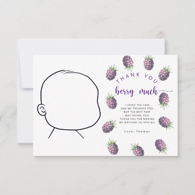 Blackberry birthday party thank you berry much card (Front)