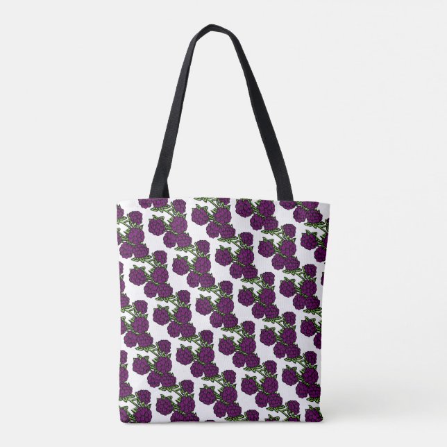 blackberry black purple green soft fruit patterned tote bag (Back)