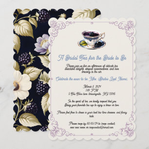 Blackberry Blooms Bridal Shower Tea Party Invitation