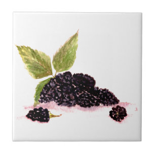 Blackberry Bramble blackberries fruits watercolor  Tile