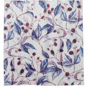 Blackberry Branches: Vintage Watercolor Pattern. Shower Curtain