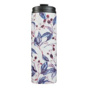 Blackberry Branches: Vintage Watercolor Pattern. Thermal Tumbler