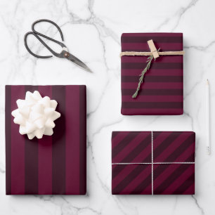 Blackberry Dark Burgundy Red Stripes Wrapping Paper Sheet