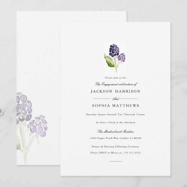 Blackberry Duo | Watercolor Engagement Party Invitation (Front/Back)