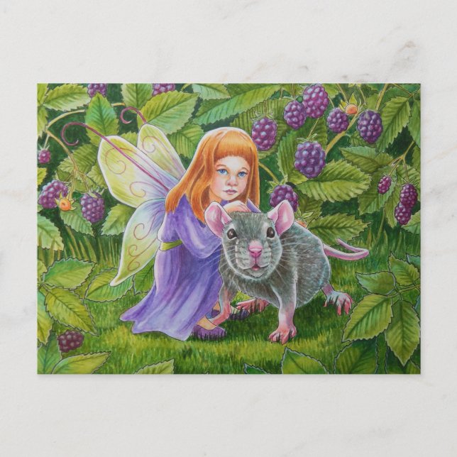 Blackberry Fairy and Pet Mouse Postcard (Front)