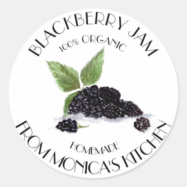 Blackberry Jam Blackberries Watercolor berries Classic Round Sticker (Front)