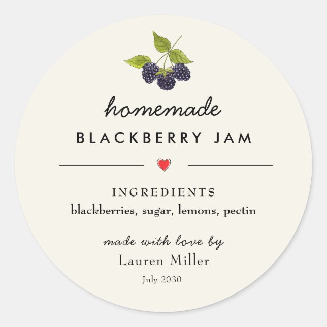 Blackberry Jam Jar Homemade Modern Classic Round Sticker (Front)