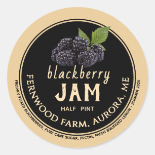 Blackberry Jam Jelly Jar Label Kraft Homemade 