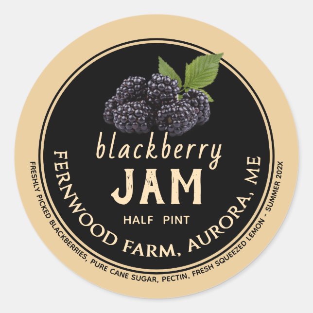Blackberry Jam Jelly Jar Label Kraft Homemade  (Front)