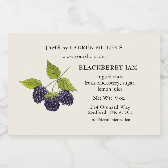 Blackberry Jam Label with Ingredient list (Single Label)
