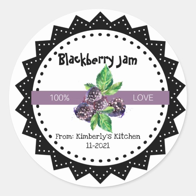 Blackberry Jam Made With Love Rustic Modern Purple Classic Round Sticker (Front)