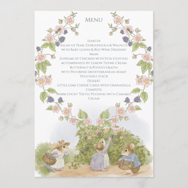 Blackberry Jam Mice Cottagecore  Menu (Front)