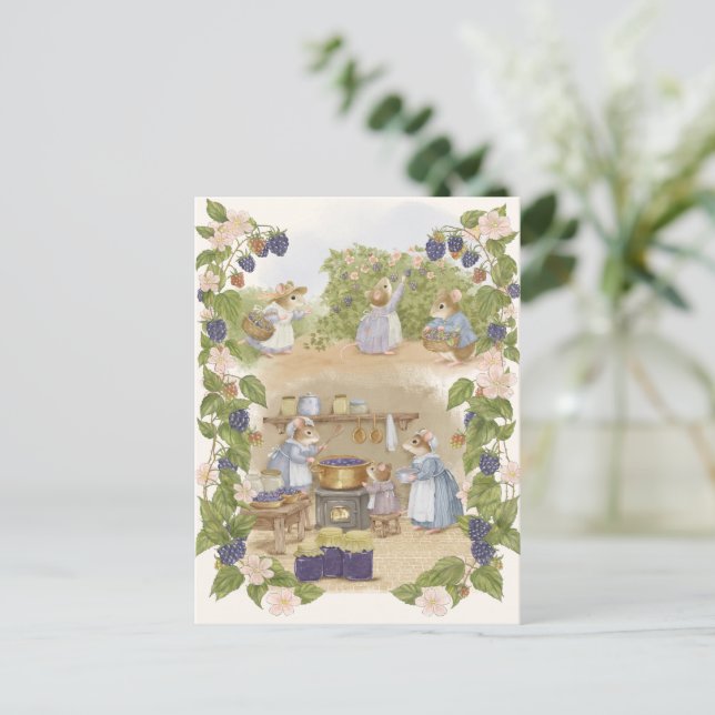 Blackberry Jam Mice Cottagecore Postcard (Standing Front)