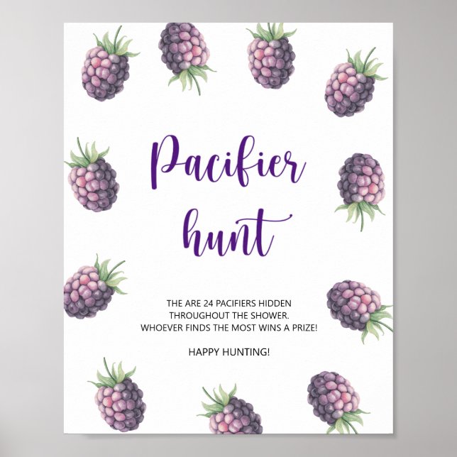 Blackberry - pacifier hunt baby shower game poster (Front)