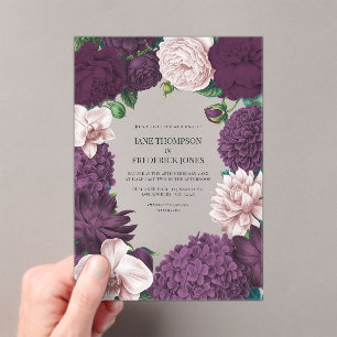 Blackberry, Smoky Plum & Lilac Ash Floral Wedding Acrylic Invitations