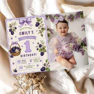 Blackberry Sweet One Berry 1st Birthday Photo Invitation