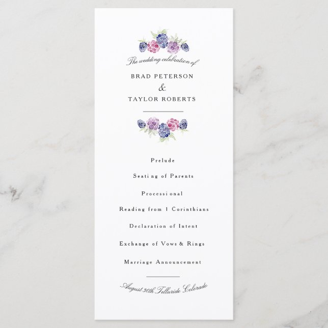 Blackberry Watercolor Wedding Program Programme (Front)