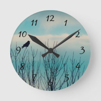 Blackbird And Clouds Round Clock