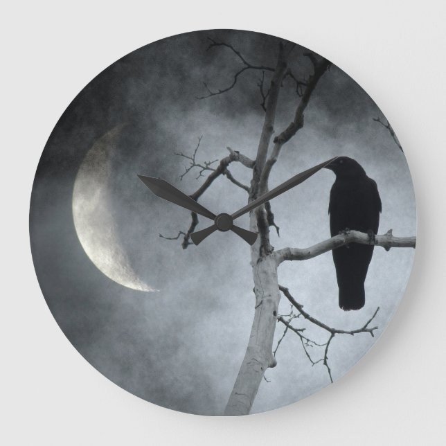Blackbird And The Crescent Moon Large Clock (Front)