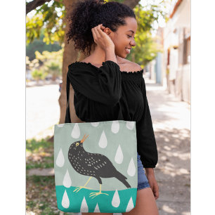 Blackbird birds trendy in tote bag
